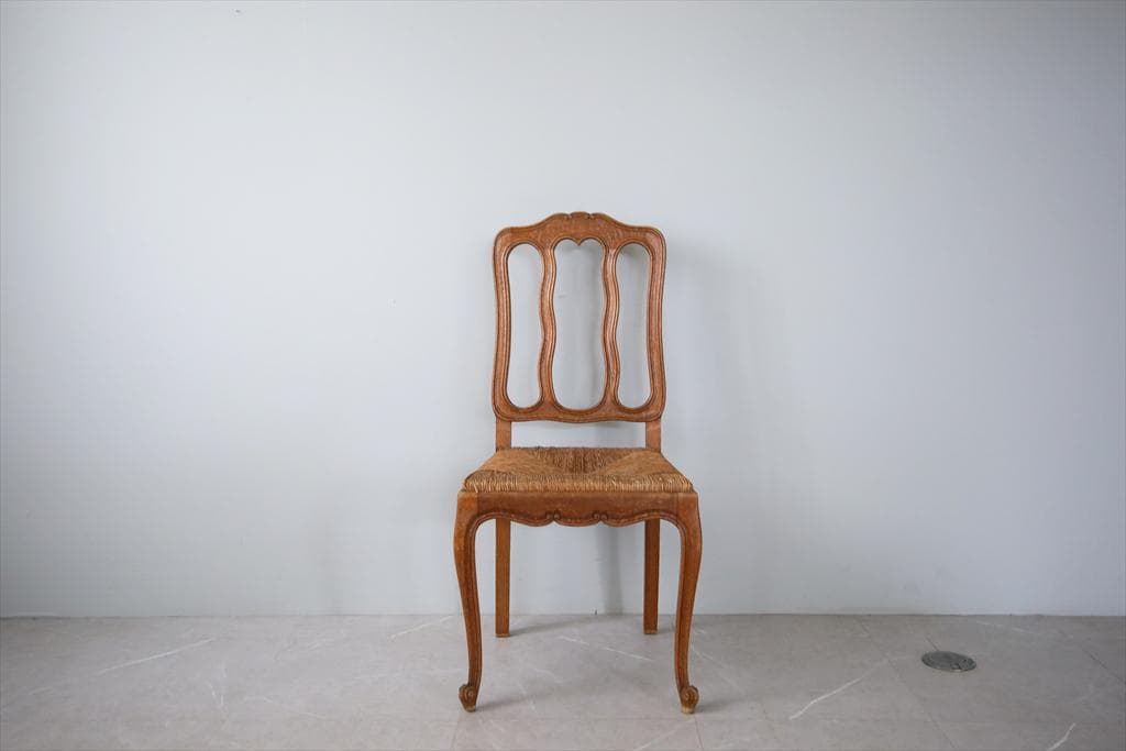 フランスアンティーク猫脚ダイニングチェア/イス/ラッシュシート(90-83-2)