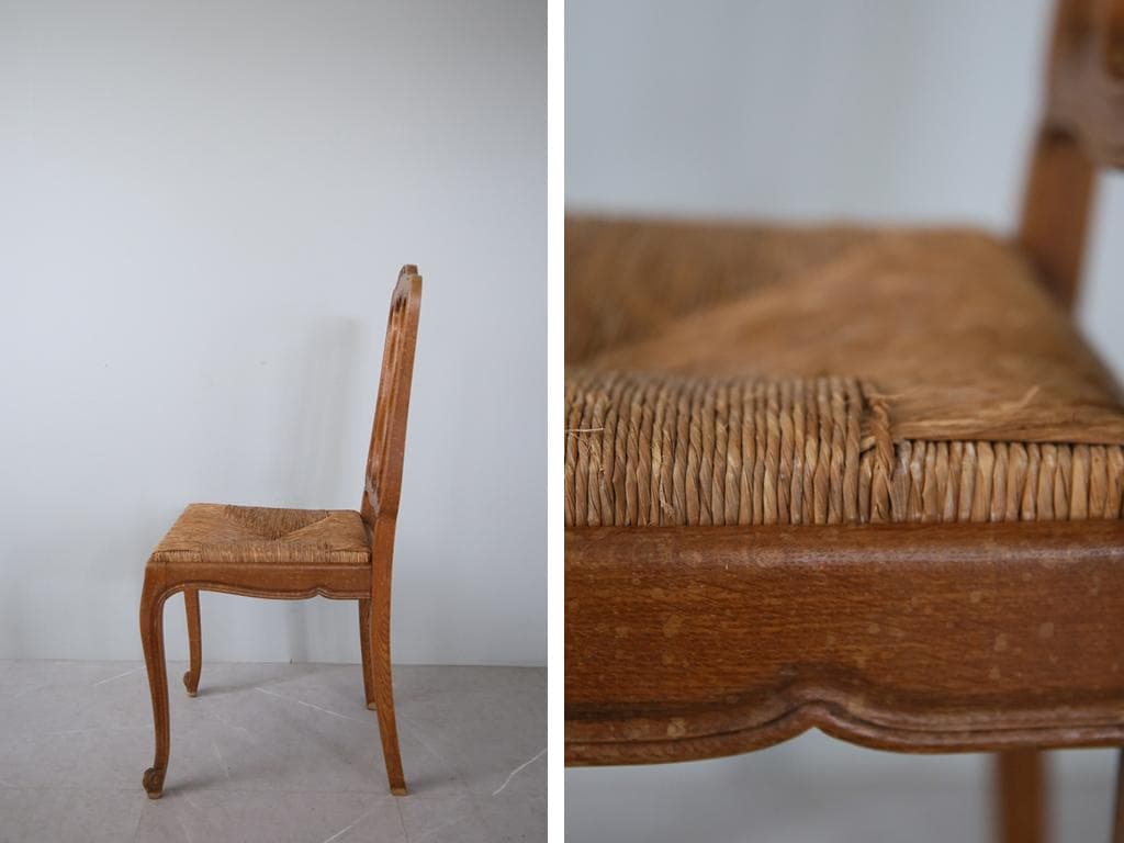 フランスアンティーク猫脚ダイニングチェア/イス/ラッシュシート(90-83-2)