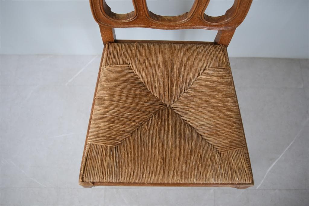 フランスアンティーク猫脚ダイニングチェア/イス/ラッシュシート(90-83-2)