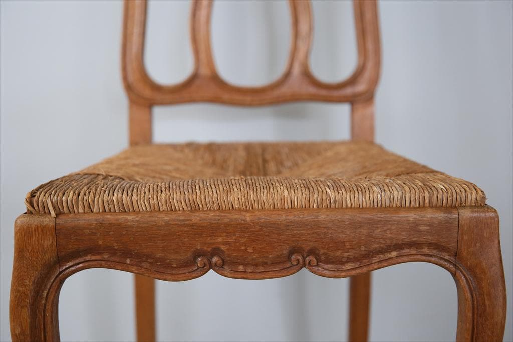 フランスアンティーク猫脚ダイニングチェア/イス/ラッシュシート(90-83-2)