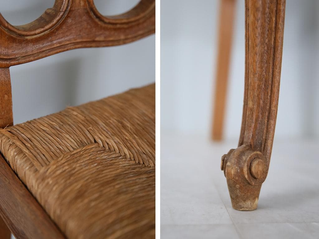 フランスアンティーク猫脚ダイニングチェア/イス/ラッシュシート(90-83-2)