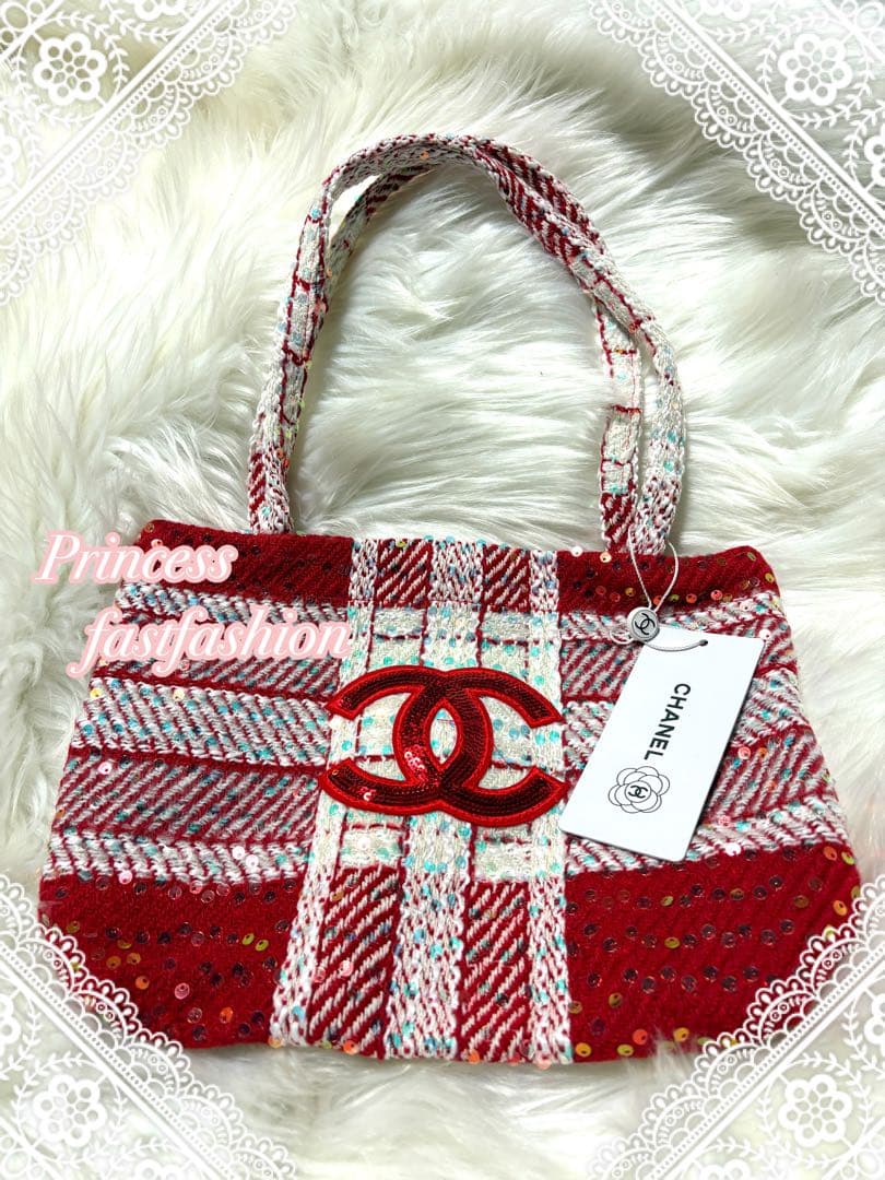 ♡*♡様 シャネル CHANEL バーガンディ スパンコール トートバッグ