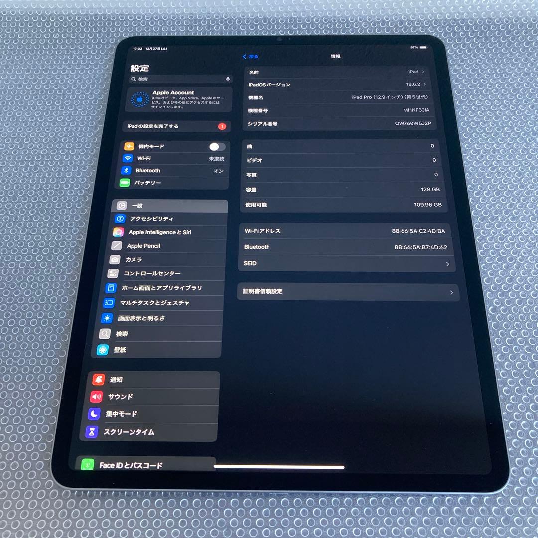296 比較的美品☆電池良好☆iPadPro5第5世代128GB12.9インチ☆