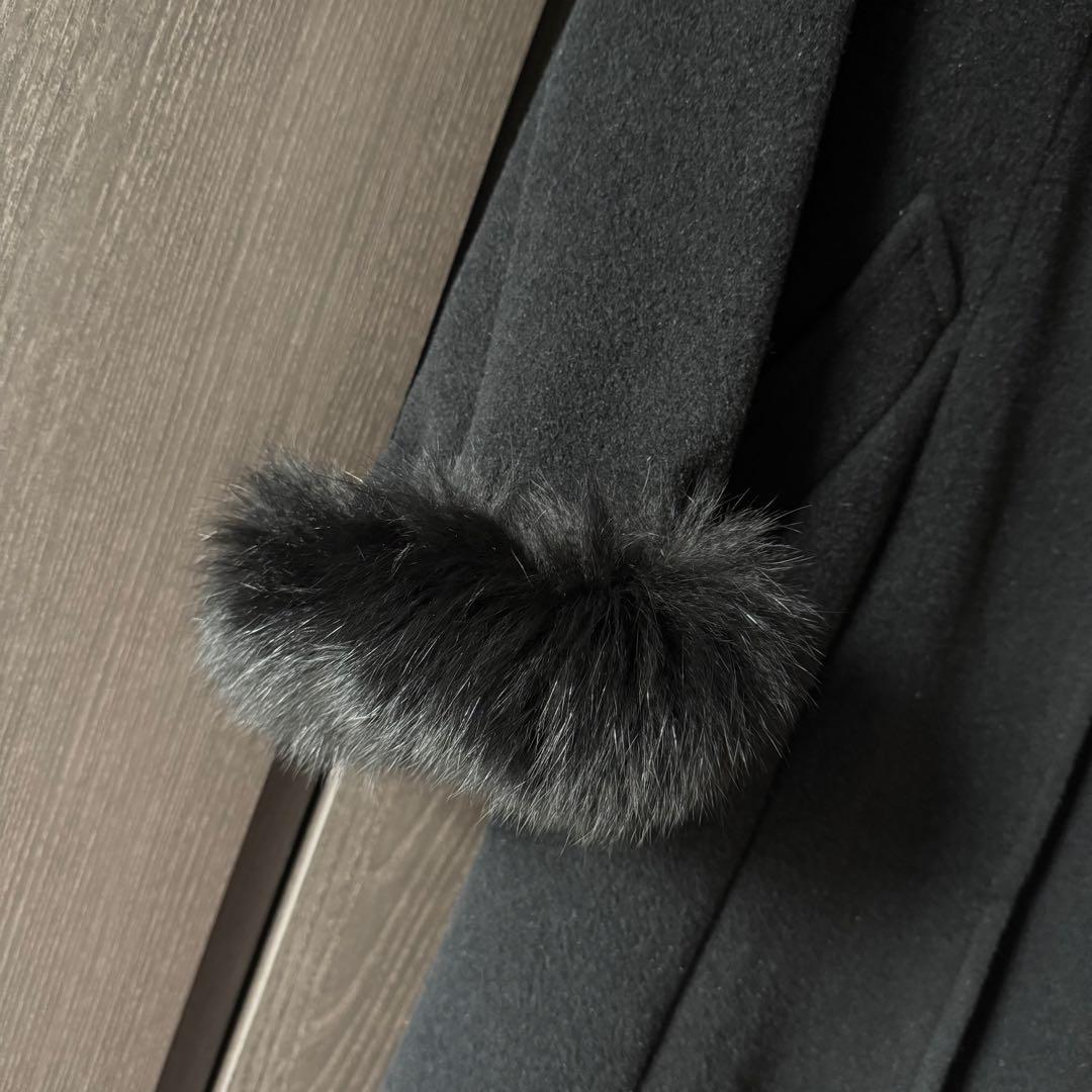 MATERIA マテリア　ファー付ロングコート ブラック　美品　クリーニング済