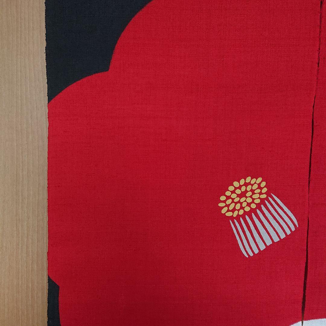 京都洛柿庵 手描きろうけつ染めのれん 紅白椿 手染め 迎春飾り