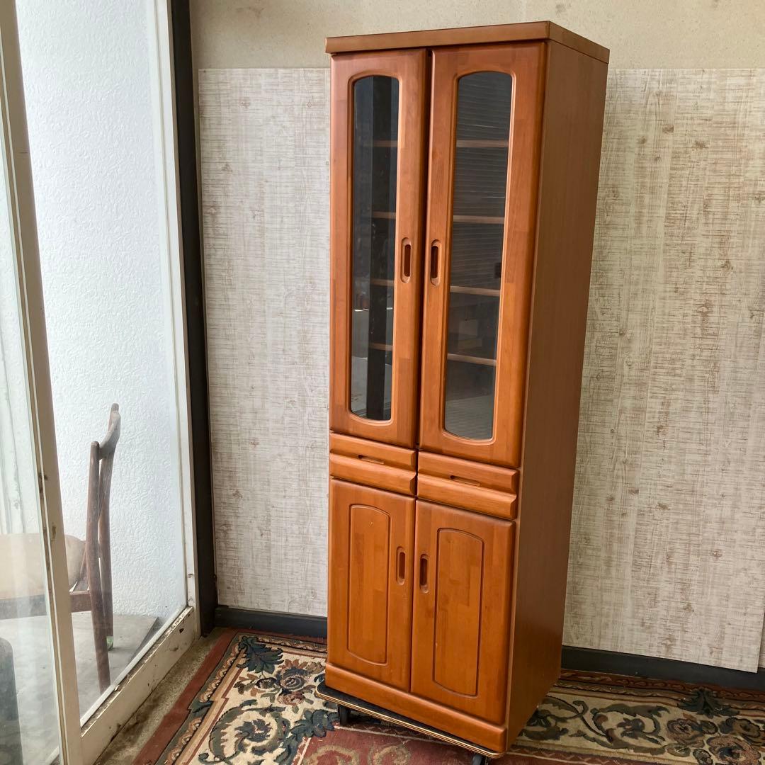 昭和レトロ 古家具 ガラス戸 木製 食器棚 カップボード キャビネット 飾り棚
