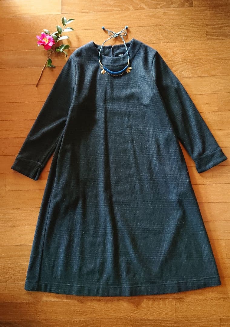 45R☆ブリティッシュウールツイードチェックのストレッチドレス/チャコール♪