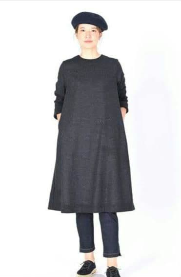 45R☆ブリティッシュウールツイードチェックのストレッチドレス/チャコール♪