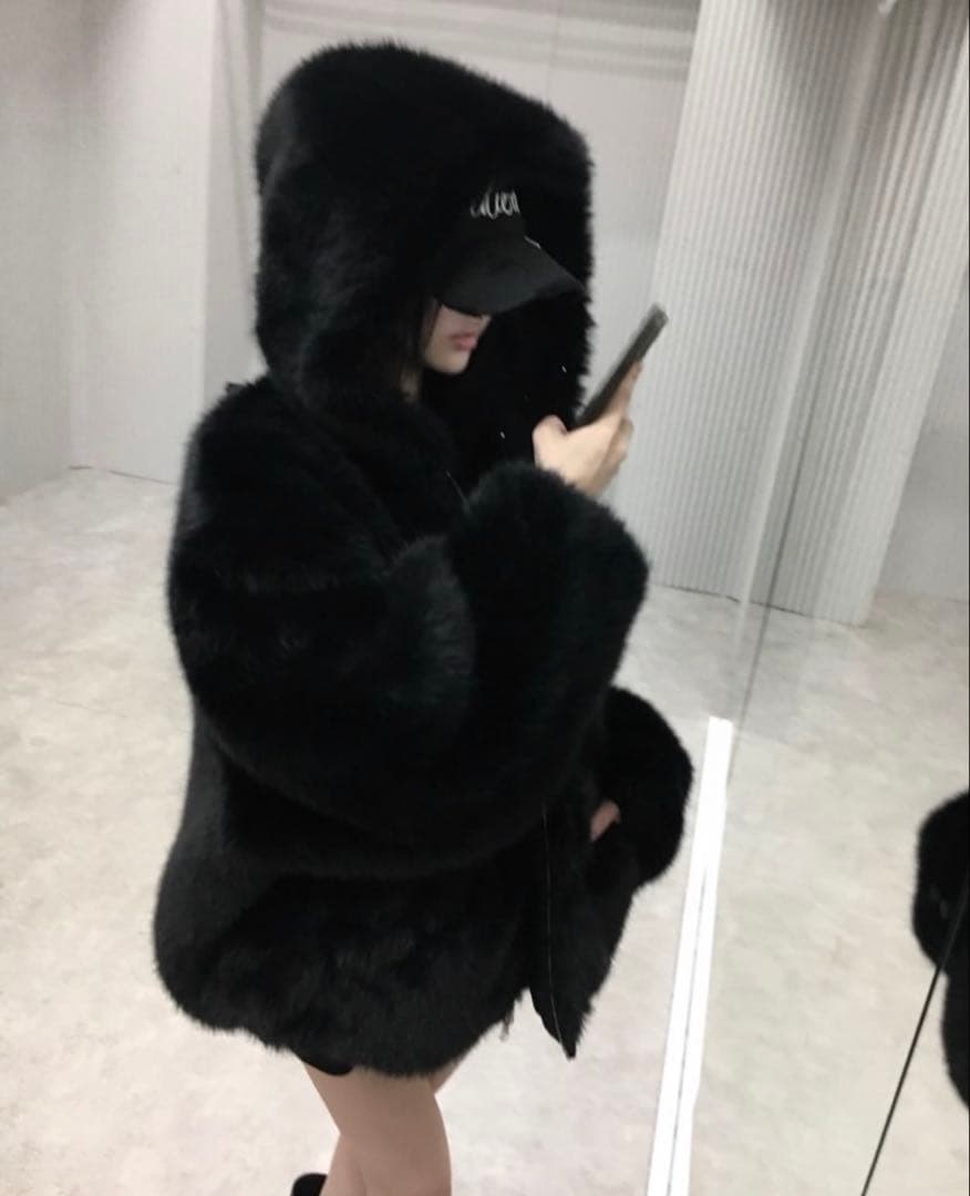 トップス andwang kirakira 2way fur zipup Black