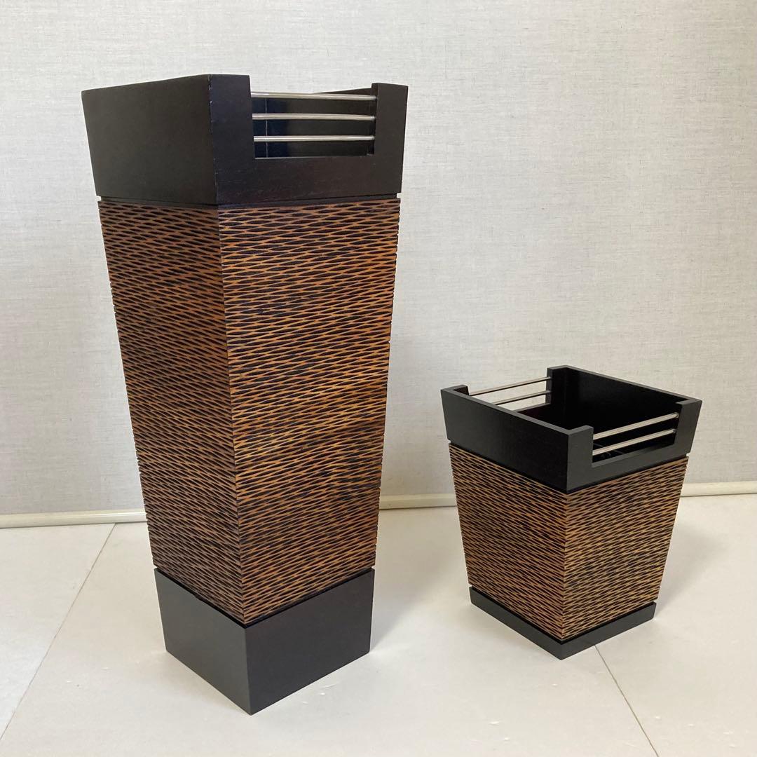 傘立て ゴミ箱 ダストボックス スタンド 2点 木製 アジアン バリ モダン