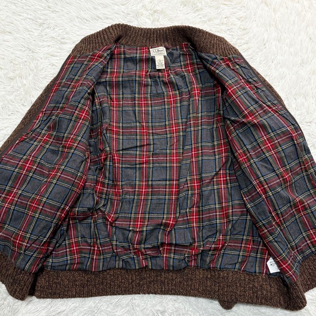 エルエルビーン ドライバーズニット ジャケット チェック総柄 XXL リブ 茶