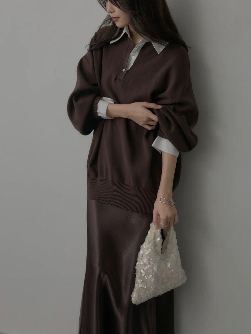 【新品タグ付・SET販売】nairo 襟付きポロトップス+ナローサテンスカート