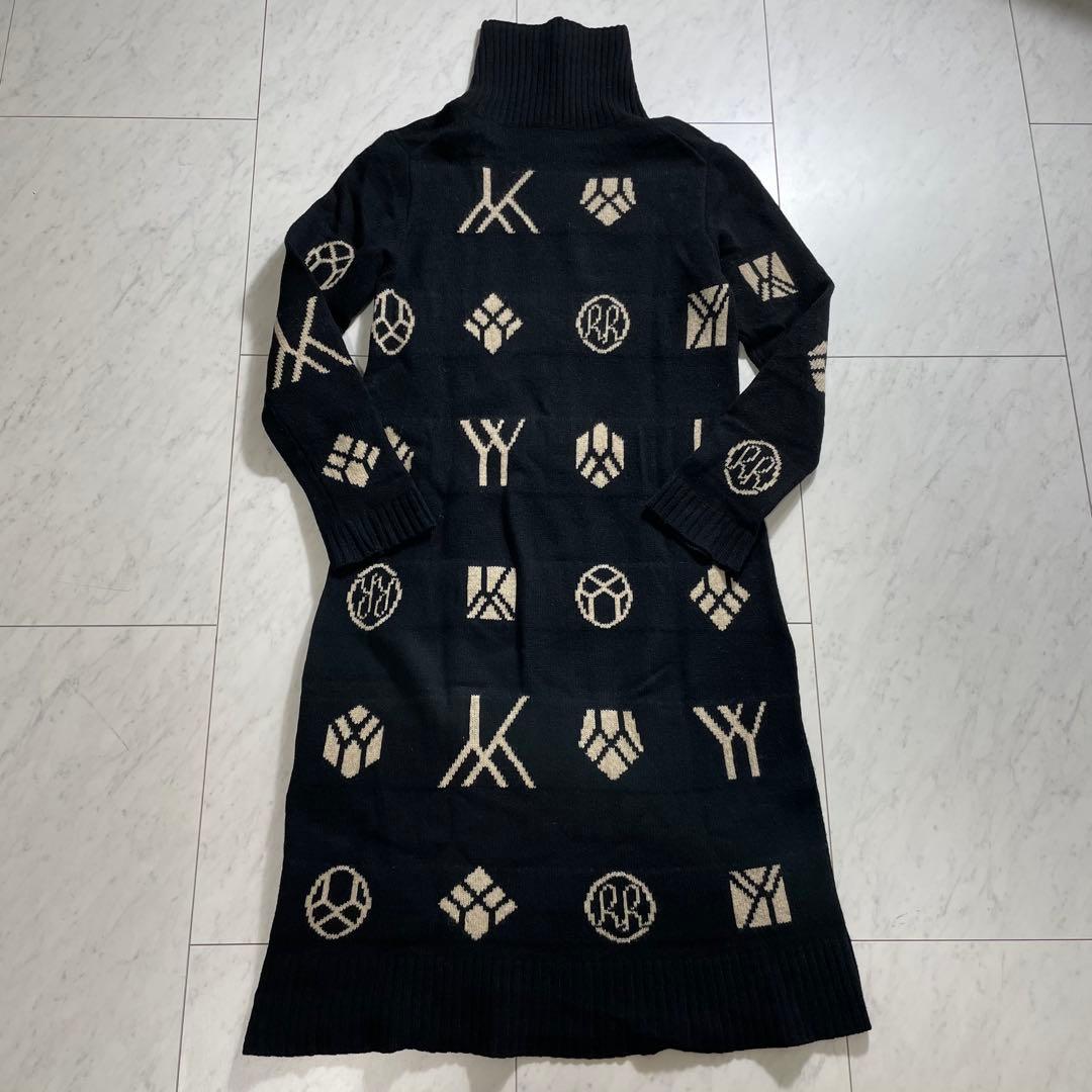 ヨウジヤマモト ジャガードハイネックニットワンピース モノグラム総柄 ロング丈