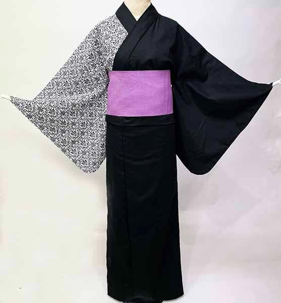 浴衣 単品 女性用 日本製 半身仕立て 綿100％ 黒色 NO42044