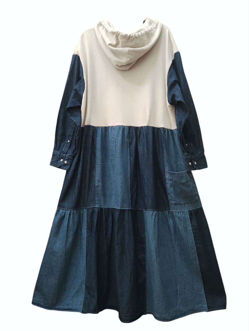 古着リメイクワンピ　ゆったりパーカーとデニムリメイクパッチワークワンピ