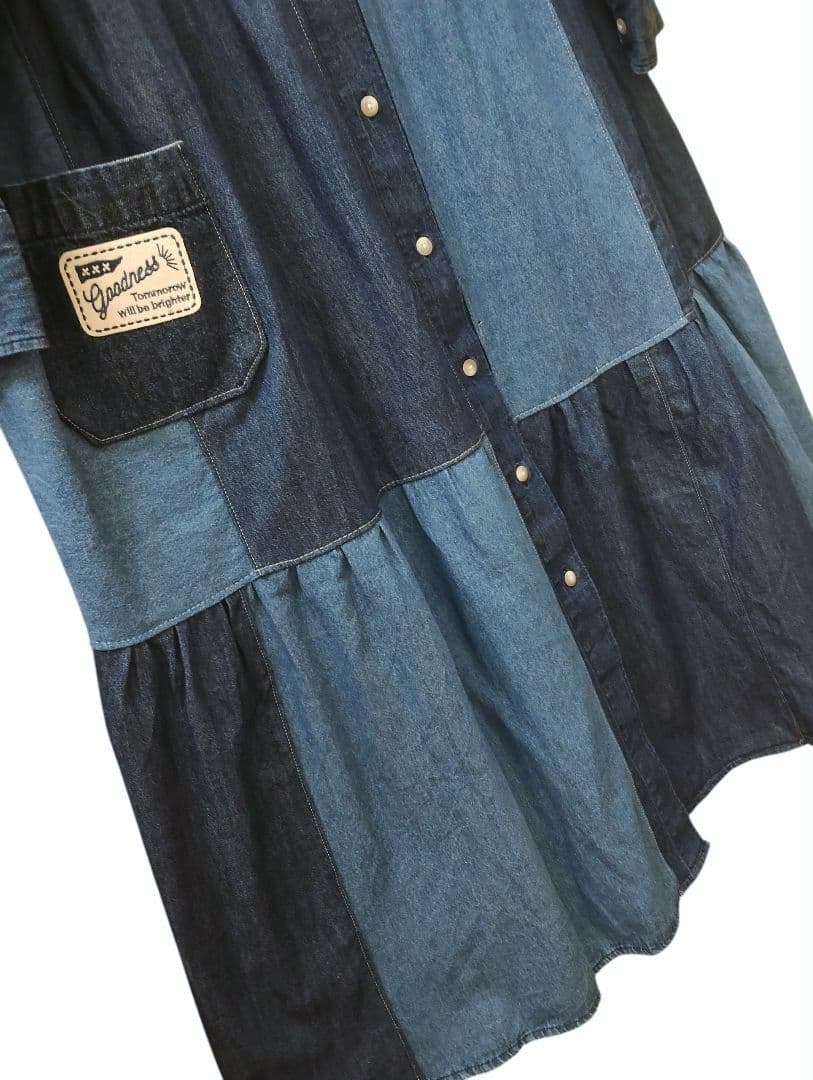 古着リメイクワンピ　ゆったりパーカーとデニムリメイクパッチワークワンピ