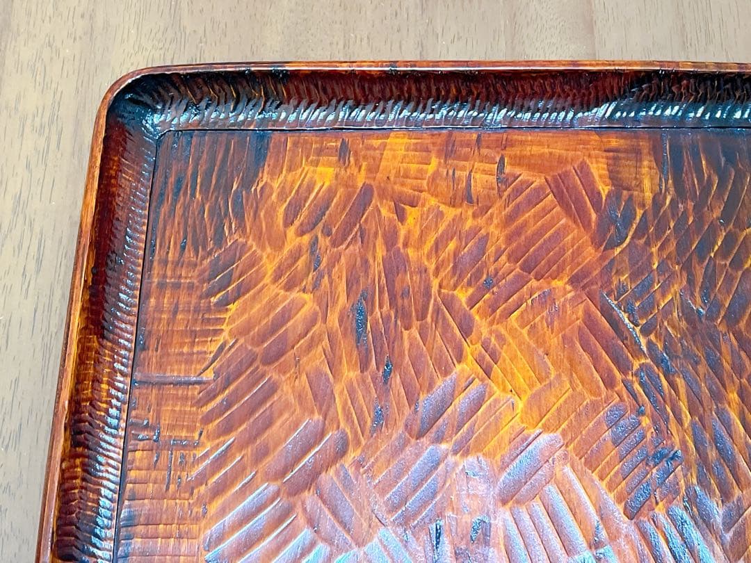 時代物 お膳 讃岐彫り 正方形 お盆 アンティーク 漆器 トレー 木彫り ３枚組