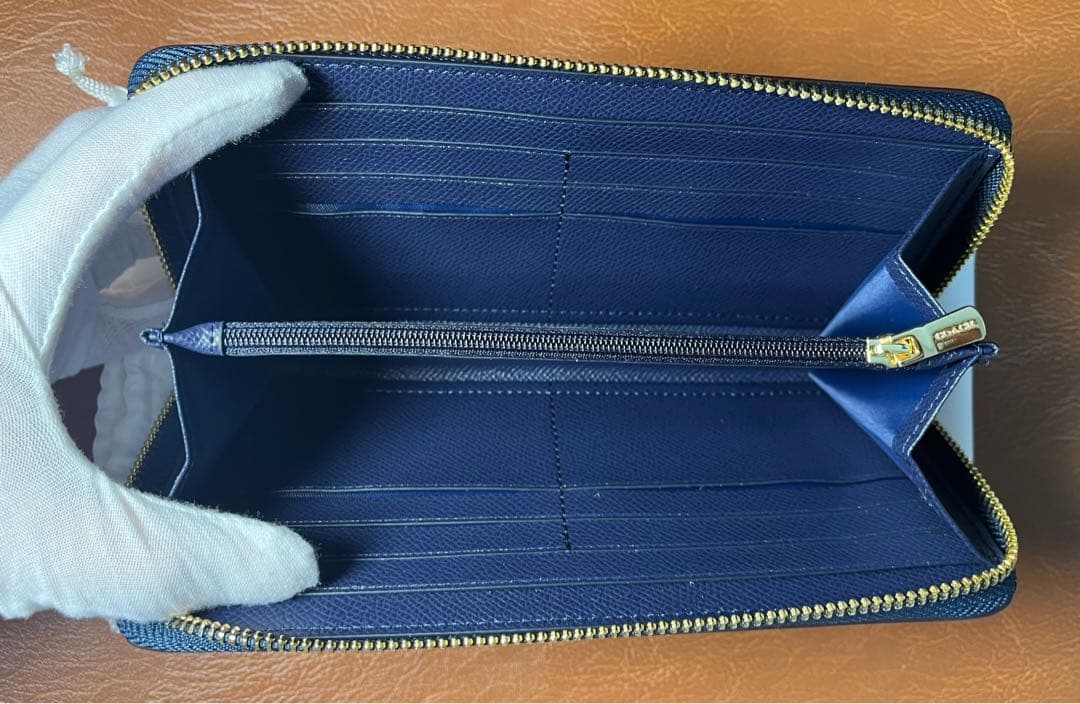 COACH チェック柄 ラウンドファスナー長財布