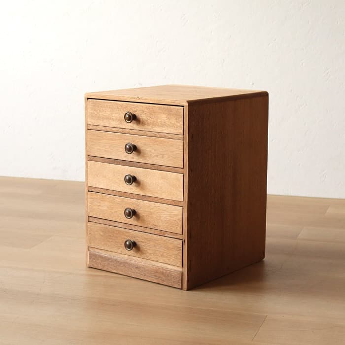 アンティーク 整理箱 タンス 古家具 真鍮金具 引き出し5杯 無塗装