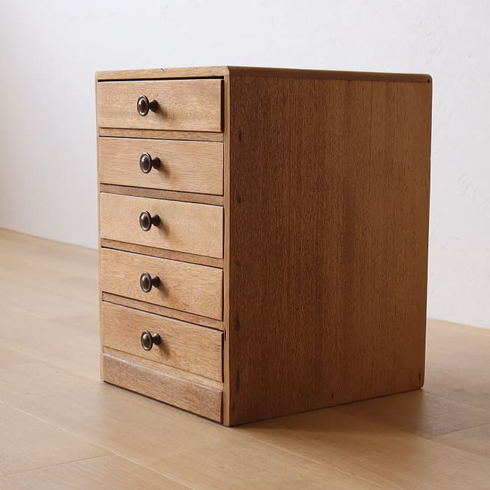 アンティーク 整理箱 タンス 古家具 真鍮金具 引き出し5杯 無塗装