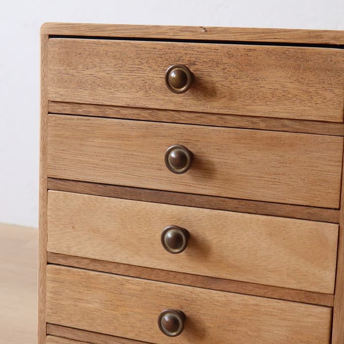 アンティーク 整理箱 タンス 古家具 真鍮金具 引き出し5杯 無塗装