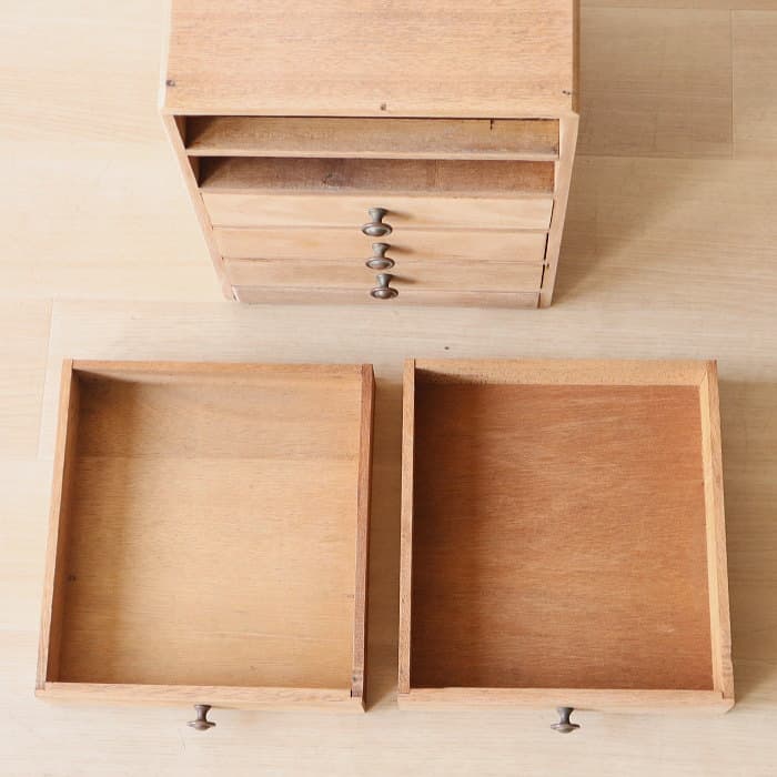 アンティーク 整理箱 タンス 古家具 真鍮金具 引き出し5杯 無塗装