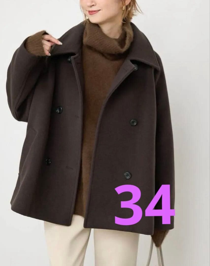 S160スタンドカラーショートコート　34 ブラウン