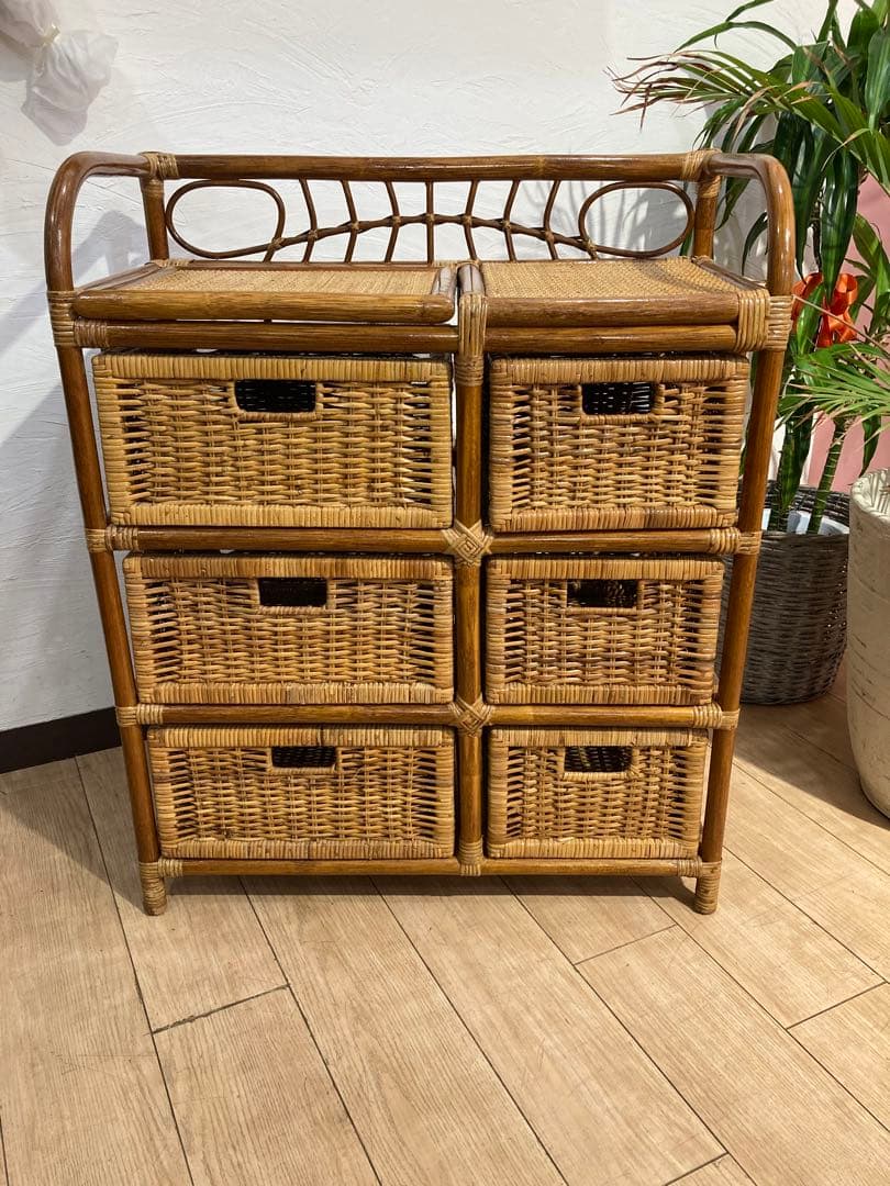 ラタン籐チェスト 家具 3段 ラック　レトロ アンティーク