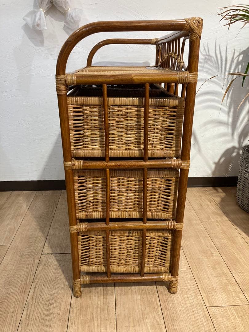 ラタン籐チェスト 家具 3段 ラック　レトロ アンティーク