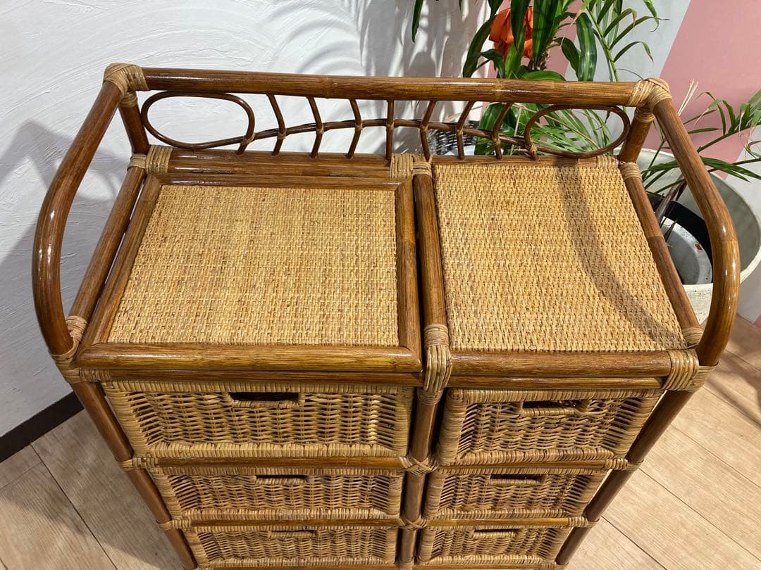 ラタン籐チェスト 家具 3段 ラック　レトロ アンティーク