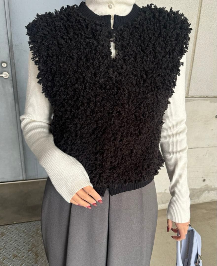 AMERI UND COMPACT BOA KNIT VESTブラックF新品