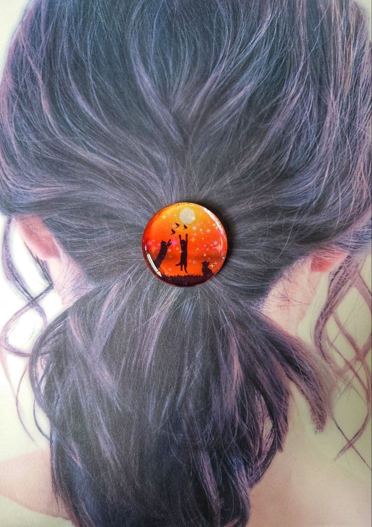 レジン　猫　ヘアゴム　ブローチ　ポニーフック　No.250