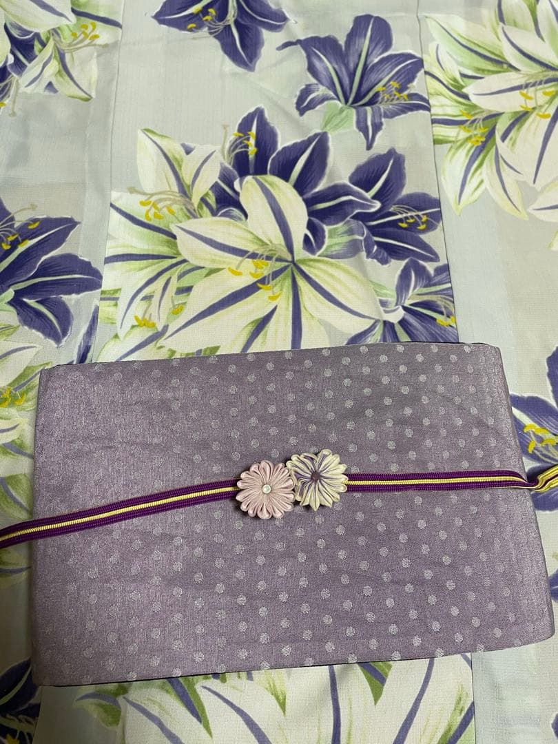 ふりふ　浴衣　帯セット　紫　百合