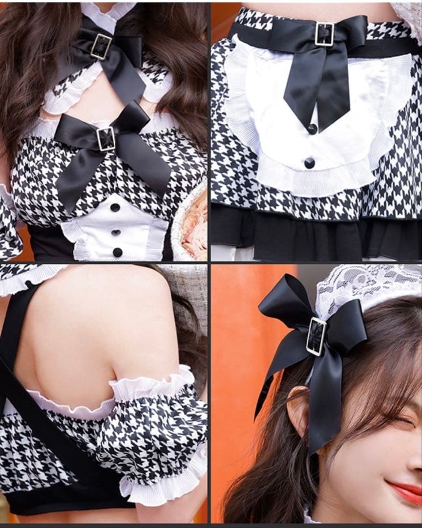千鳥柄セクシーメイド　ハロウィンコスプレ7点セットMalymoon/マリームーン