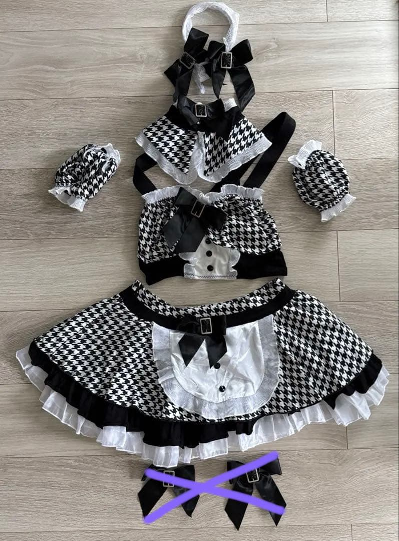 千鳥柄セクシーメイド　ハロウィンコスプレ7点セットMalymoon/マリームーン