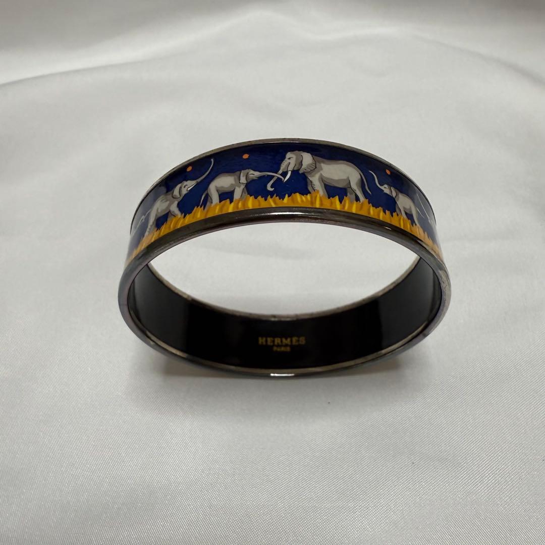 エルメス HERMES エマイユ バングル ブレスレット 象 ゾウ ブルー