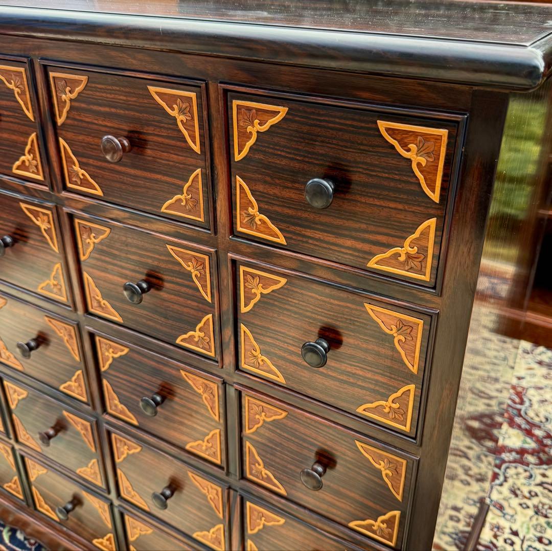 黒檀 李朝テイスト 小引出し箪笥 桐無垢 高級家具