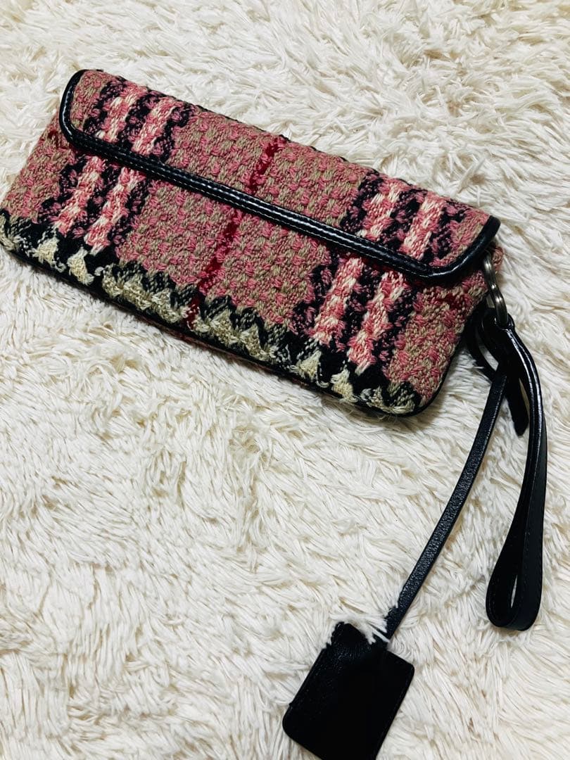 鍵付き　バーバリーロンドン　ノバチェック　ツイード　クラッチバッグ　ピンク