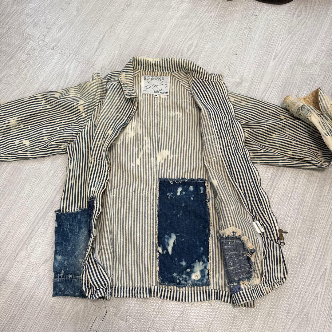 AOZORA ストライプ　カバーオール　ダメージ加工