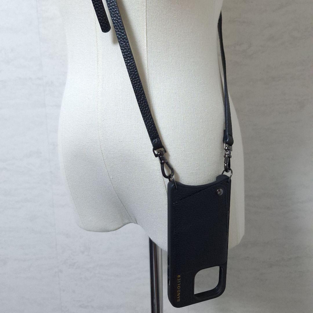 バンドリヤー スマホケース ストラップ iPhone 15Pro 高級感 黒