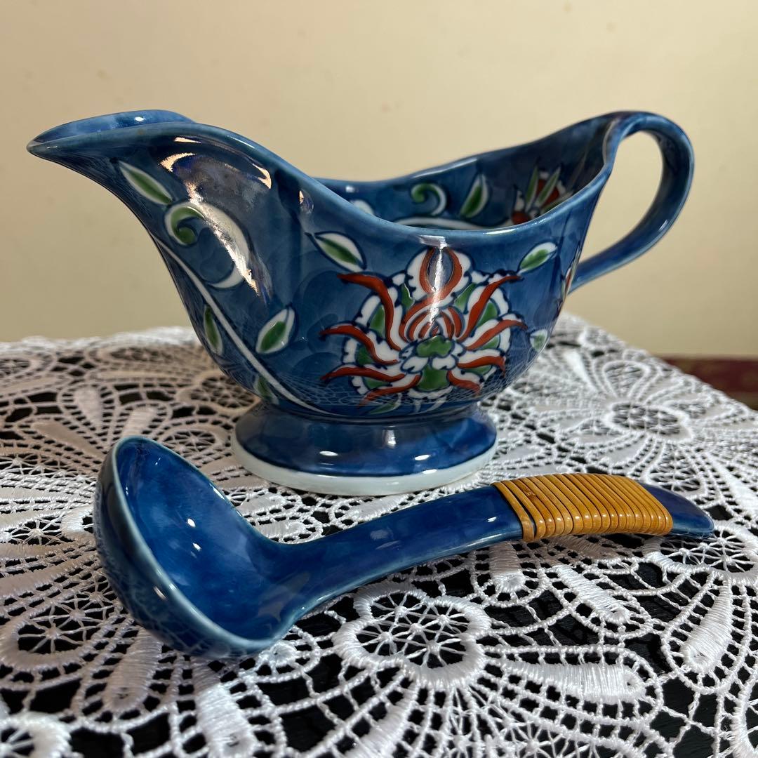 源右衛門　染錦唐花　ソース　ドレッシングポット　専用スプーン