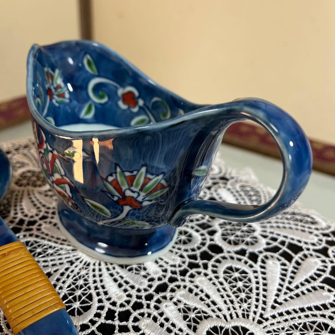 源右衛門　染錦唐花　ソース　ドレッシングポット　専用スプーン