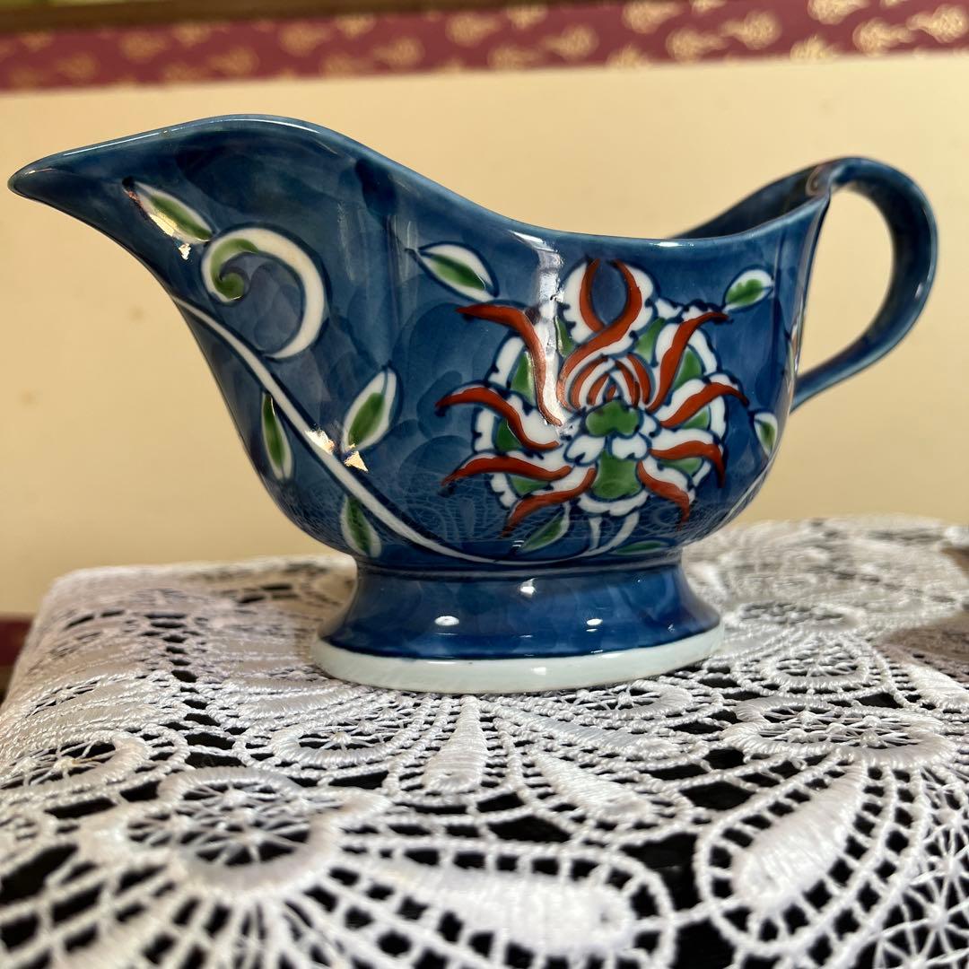 源右衛門　染錦唐花　ソース　ドレッシングポット　専用スプーン