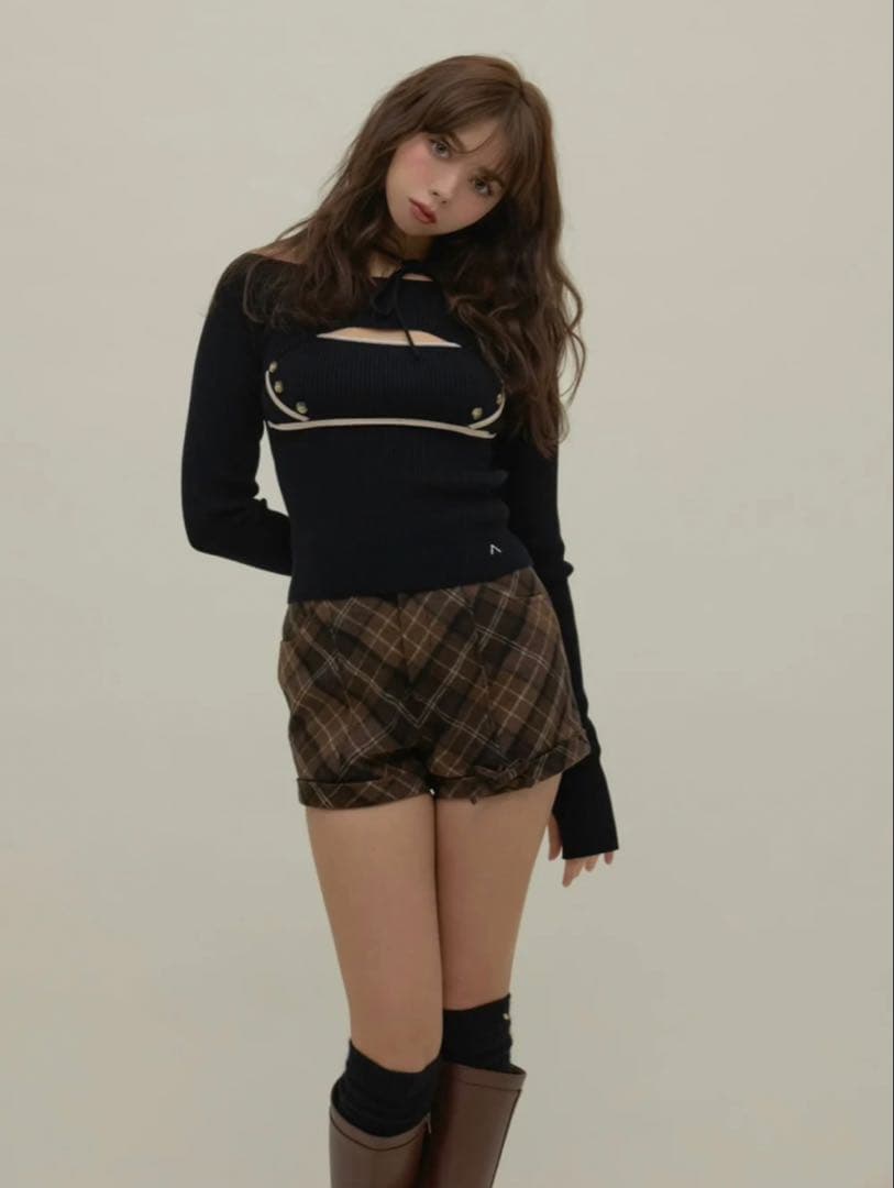 ANDMARY Ribbon check mini pants ブラウン S