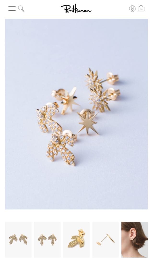 サンメイア SUN MARE バード　ダイヤピアス　ロンハーマン片耳