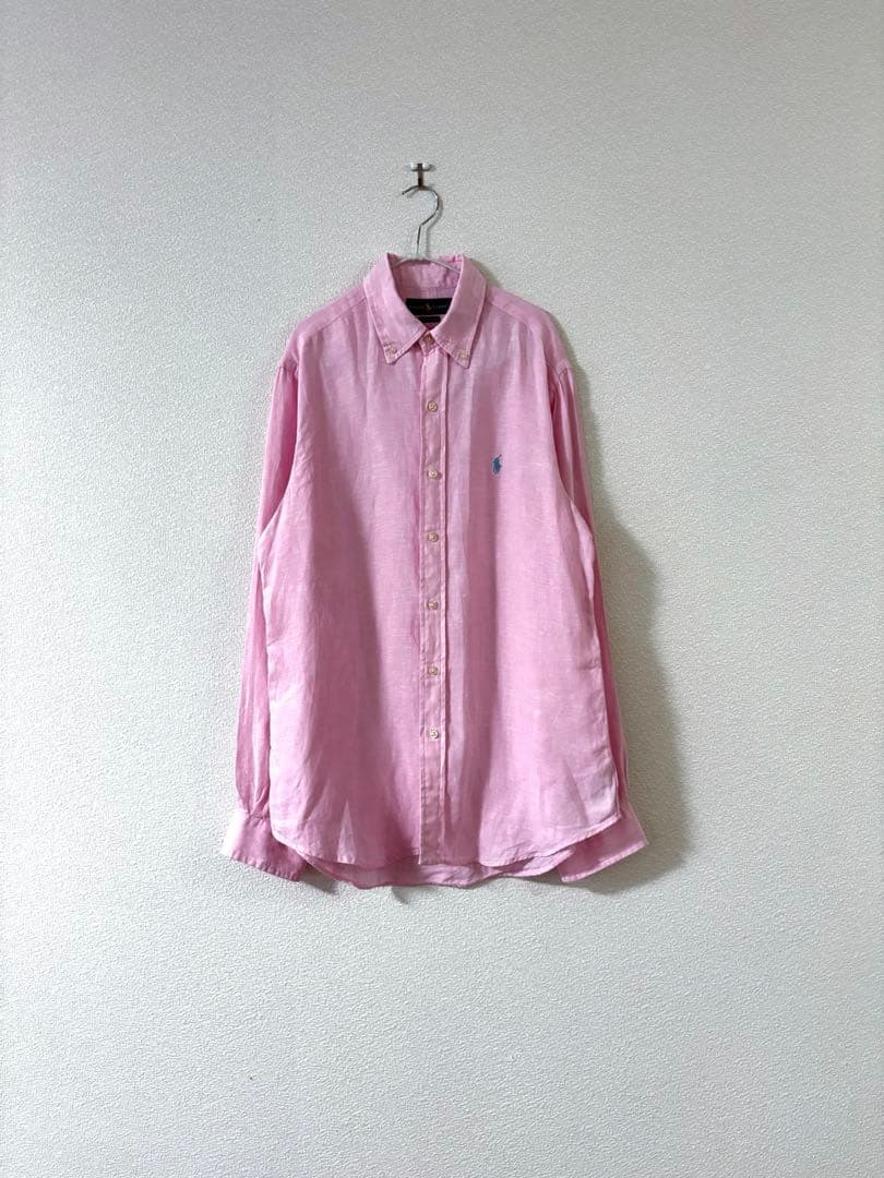 【美品】ポロ ラルフローレン ピンク 長袖 リネンシャツ サイズ S