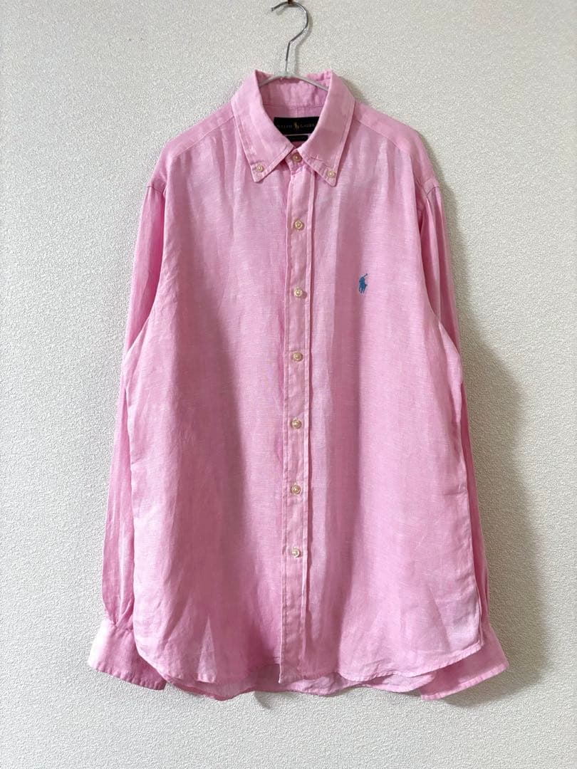 【美品】ポロ ラルフローレン ピンク 長袖 リネンシャツ サイズ S