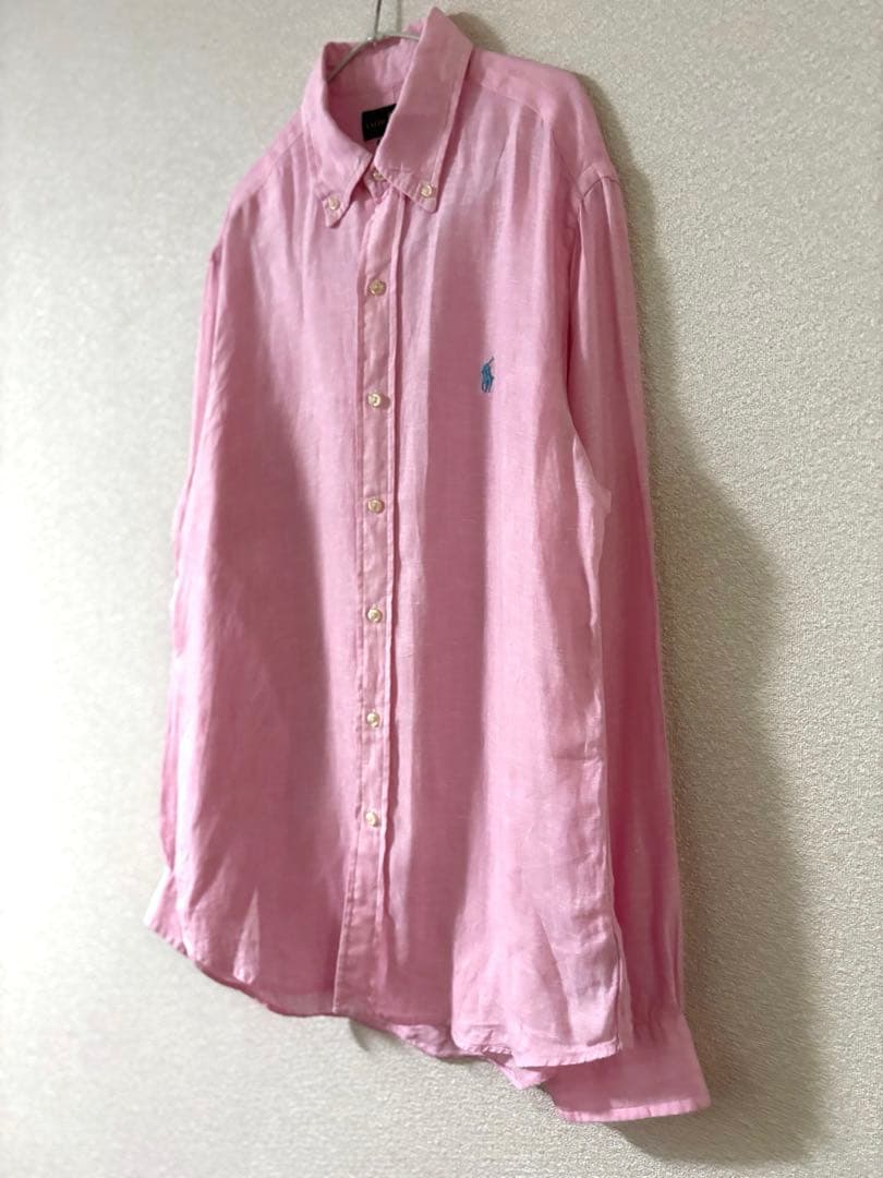 【美品】ポロ ラルフローレン ピンク 長袖 リネンシャツ サイズ S