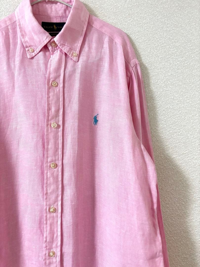 【美品】ポロ ラルフローレン ピンク 長袖 リネンシャツ サイズ S
