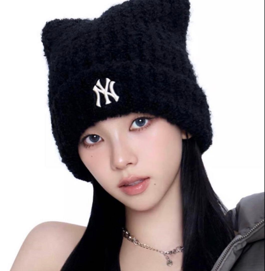 最安値！MLB KOREA 猫耳ニット帽　韓国限定　新品タグ付き